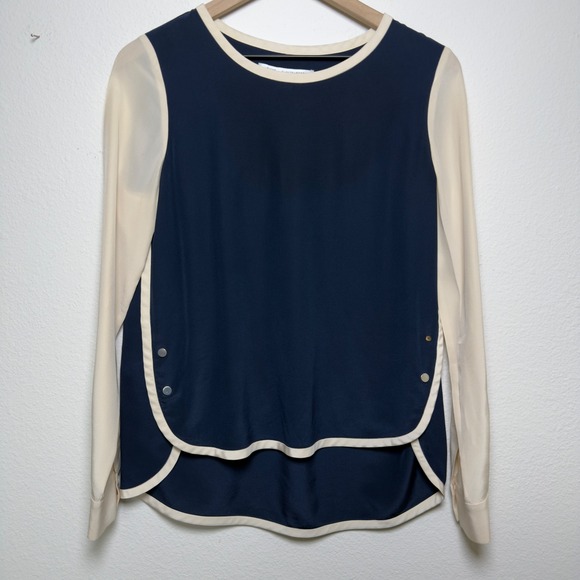 Diane Von Furstenberg Tops - Diane von Furstenberg Womens Tabatha 100% Silk Blouse 6 Blue Preppy‎ Nautical